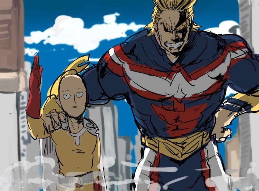 saitama and all might (boku no hero academia and 1 more) drawn by imamuu_(imamoon)