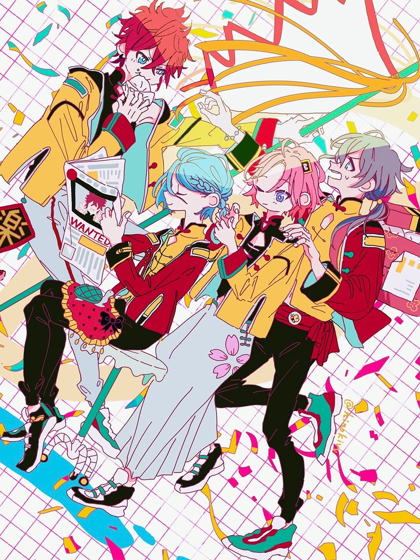 amagi rinne, shiina niki, oukawa kohaku, and himeru (ensemble stars!) drawn by hinokivv