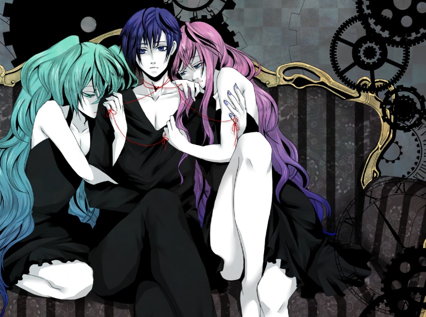 hatsune miku, megurine luka, and kaito (vocaloid and 1 more) drawn by omaru