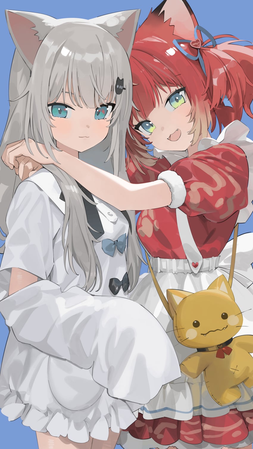 nachoneko and akami karubi (indie virtual youtuber) drawn by koyo2023