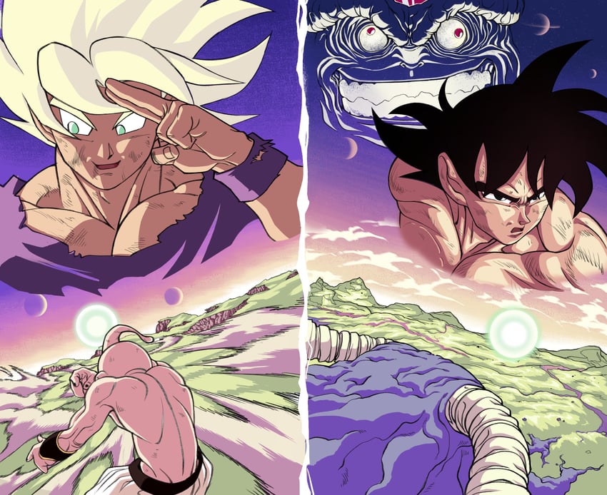 son goku, majin buu, kid buu, and moro (dragon ball and 2 more) drawn by koralldiz