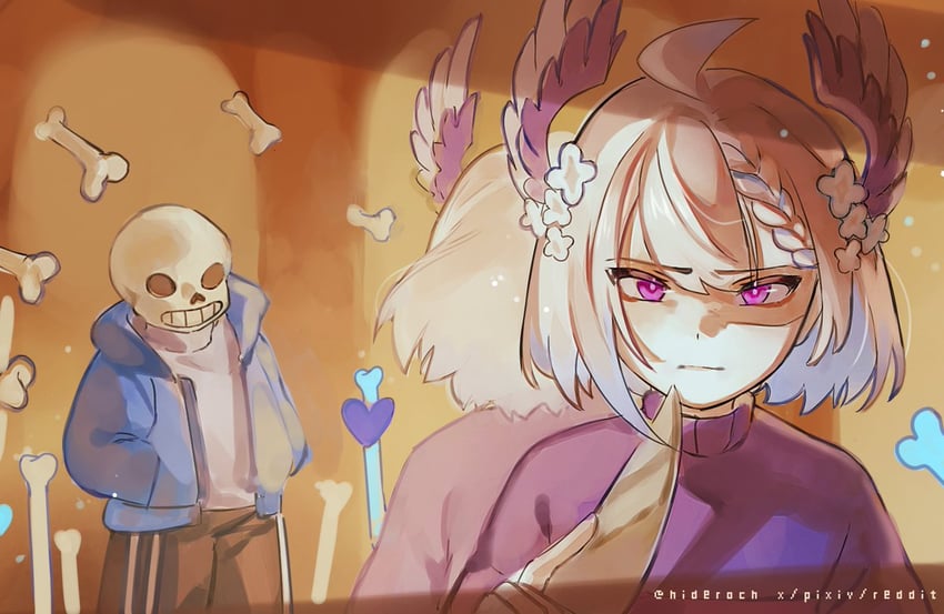 frisk, sans, and enna alouette (nijisanji and 2 more) drawn by st_ard