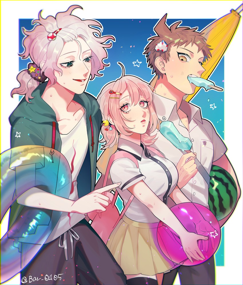 nanami chiaki, komaeda nagito, and hinata hajime (danganronpa and 1 more) drawn by baru_(bar_0405)