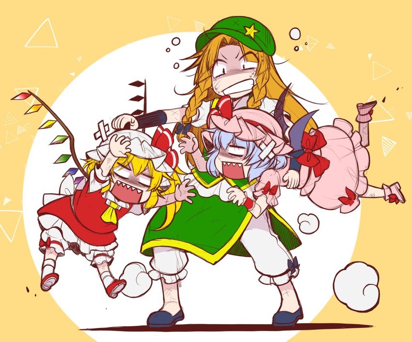remilia scarlet, flandre scarlet, and hong meiling (touhou) drawn by eichi_yuu