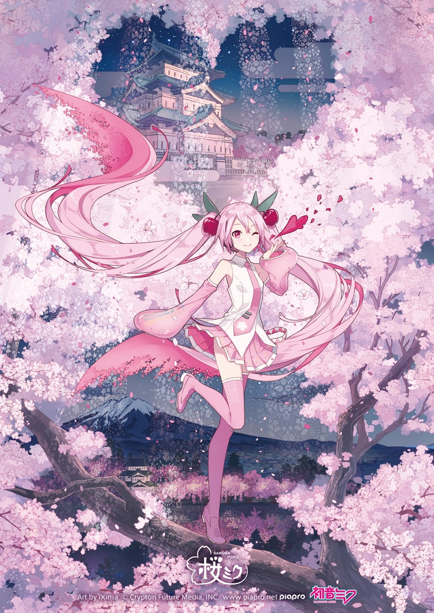 hatsune miku and sakura miku (vocaloid and 1 more) drawn by ixima