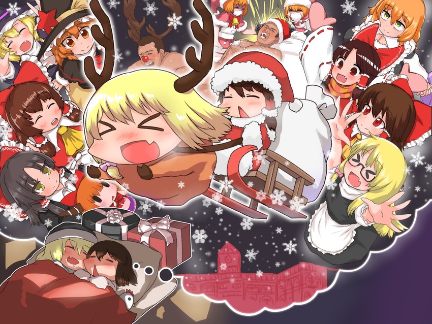 hakurei reimu, kirisame marisa, alice margatroid, patchouli knowledge, ibuki suika, and 15 more (touhou and 2 more) drawn by otemoto_(baaaaloooo)