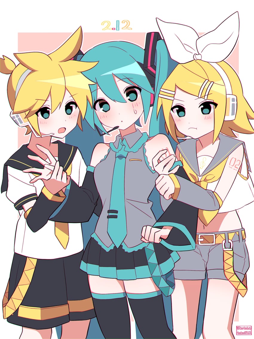hatsune miku, kagamine rin, and kagamine len (vocaloid) drawn by kotohatoko510