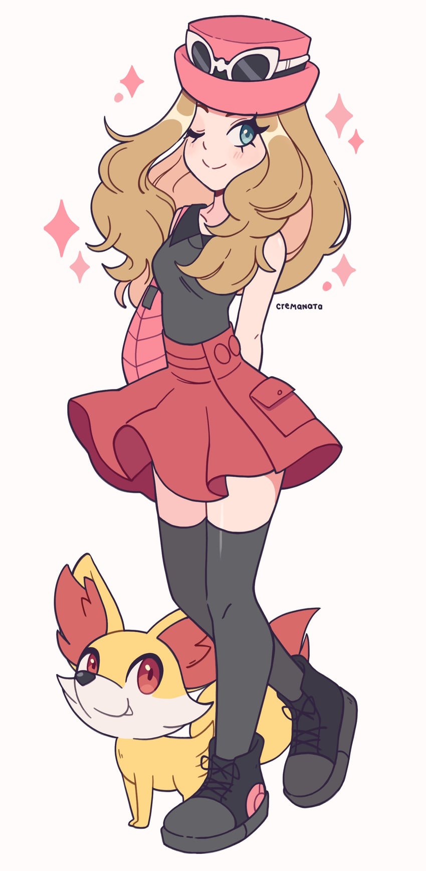 serena and fennekin (pokemon and 1 more) drawn by cremanata