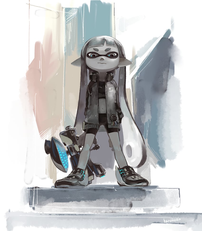 inkling player character, inkling girl, and agent 3 (splatoon) drawn by hanako515_ika