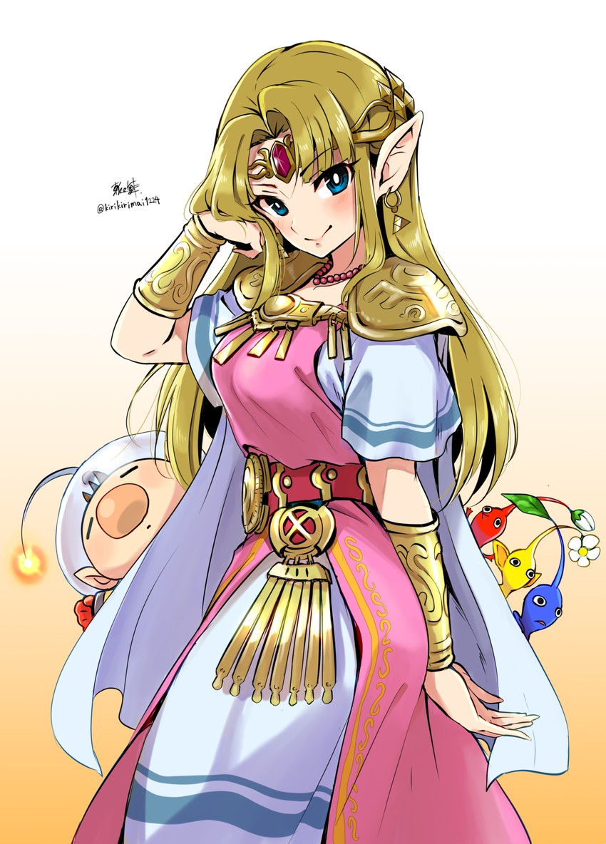 princess zelda, red pikmin, olimar, yellow pikmin, and blue pikmin (the legend of zelda and 3 more) drawn by kirikirimai_(kkm)