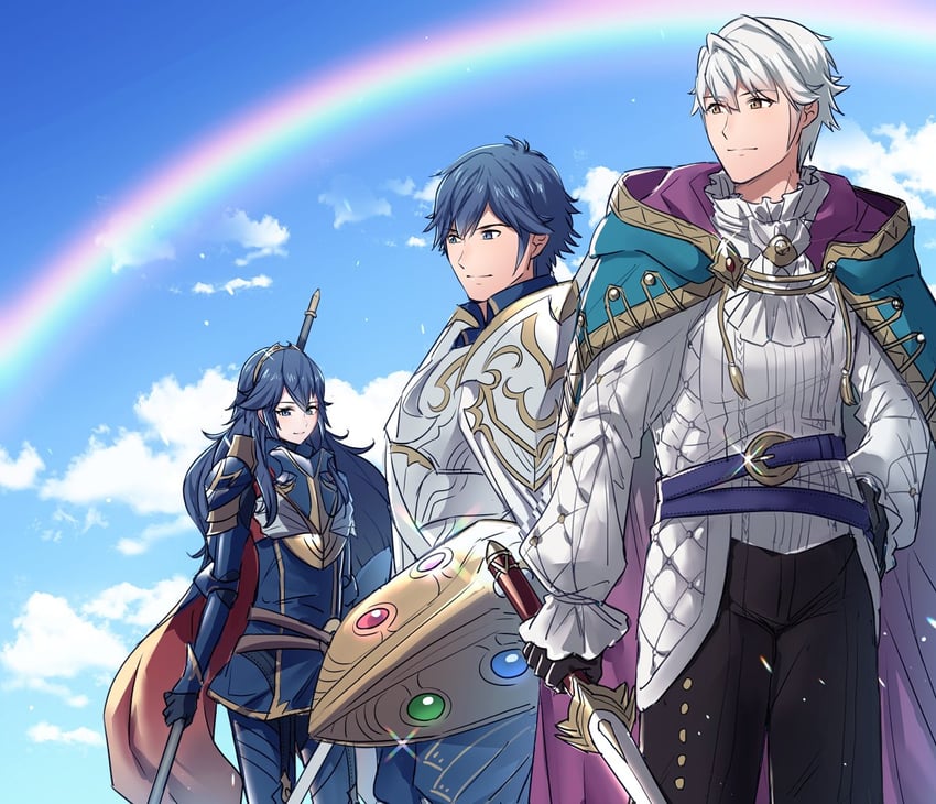 chrom, lucina, and male robin (fire emblem and 2 more) drawn by ameno_(a_meno0)