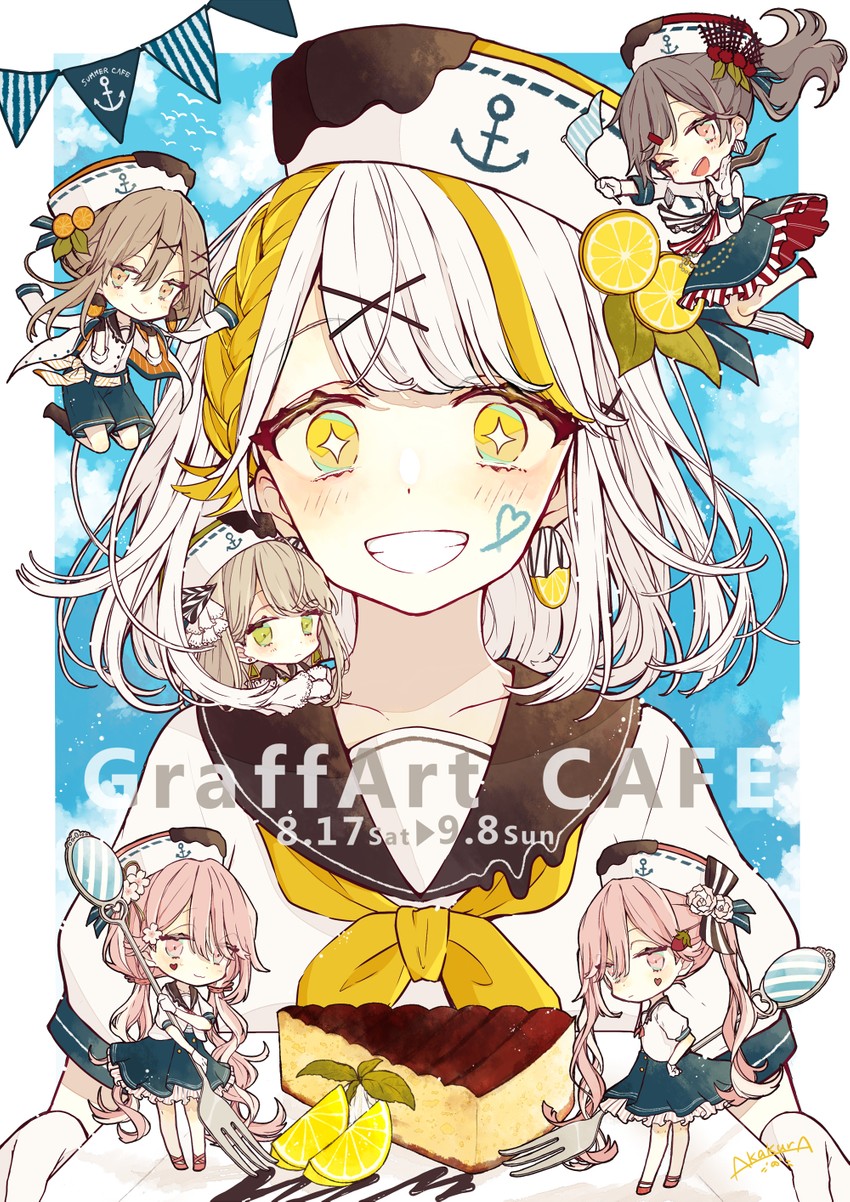 konogata yui, takarai tsurugi, kamiusagi rena, akasaki ryoko, sakurajima marika, and 1 more (chokokeki 6 shimai) drawn by akakura
