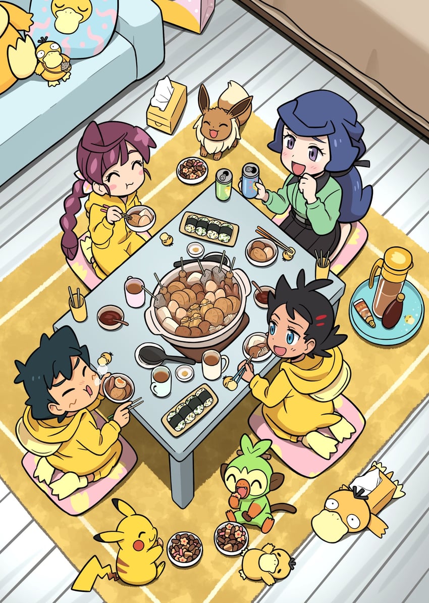 pikachu, ash ketchum, eevee, grookey, goh, and 3 more (pokemon and 1 more) drawn by shuan_0420