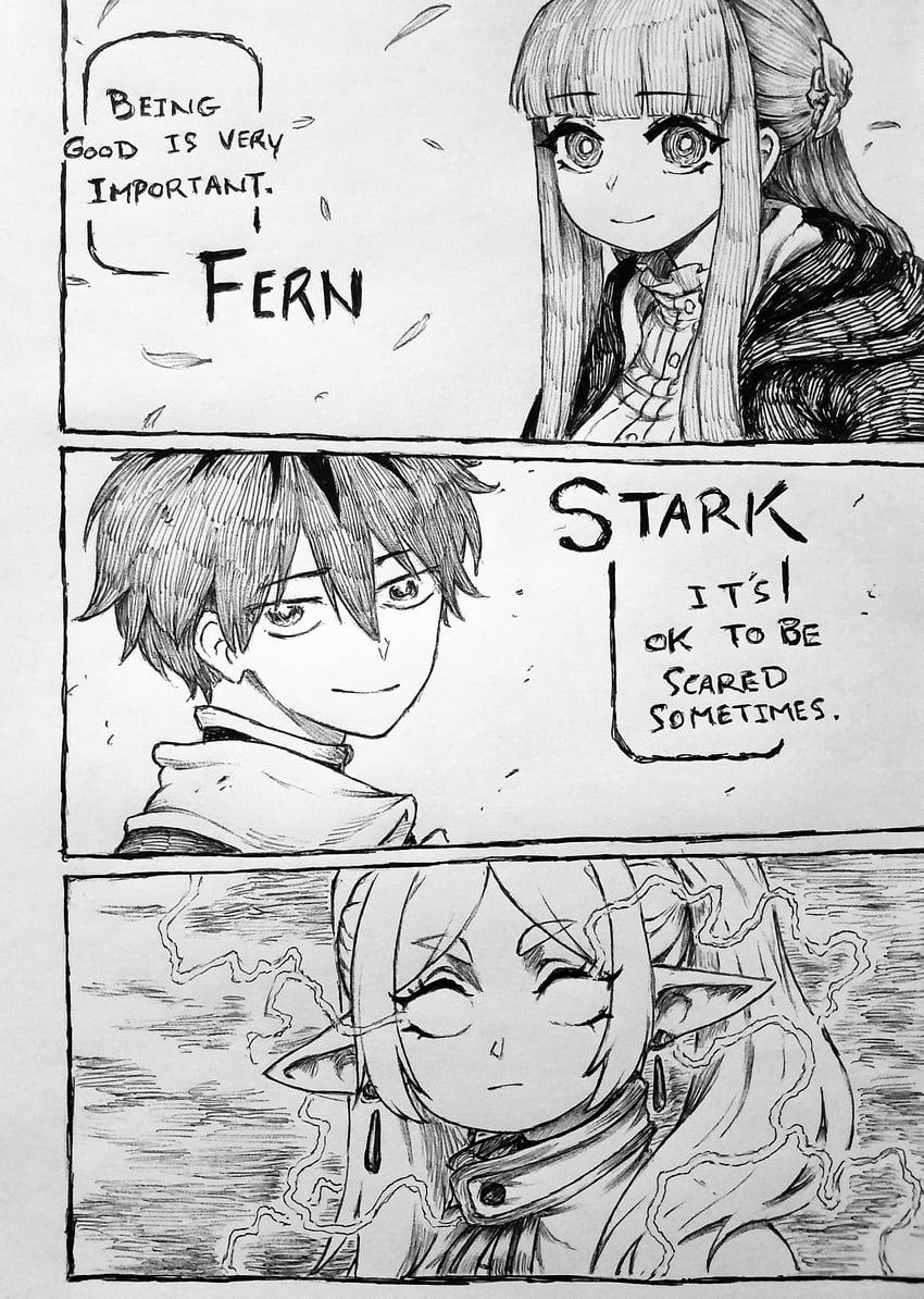 frieren, fern, and stark (sousou no frieren) drawn by chronozbergh