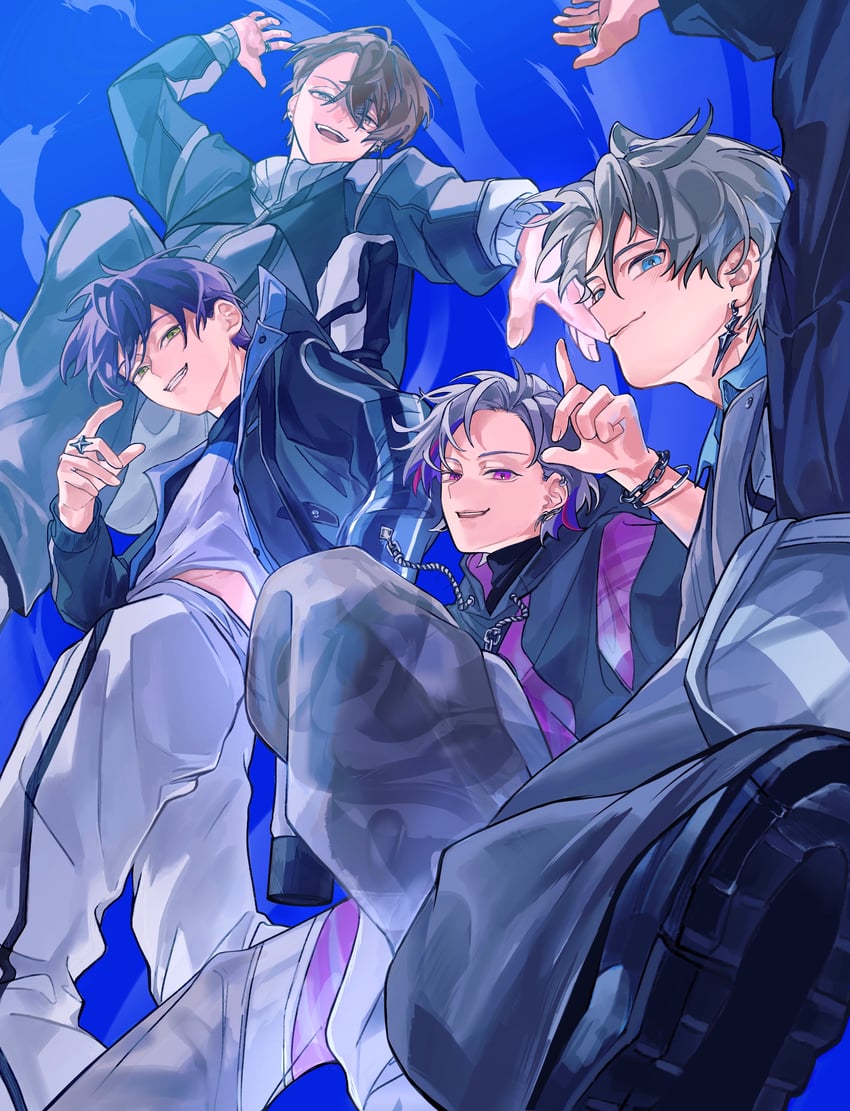 kenmochi touya, fuwa minato, kagami hayato, and kaida haru (nijisanji) drawn by sumi_(n29250)