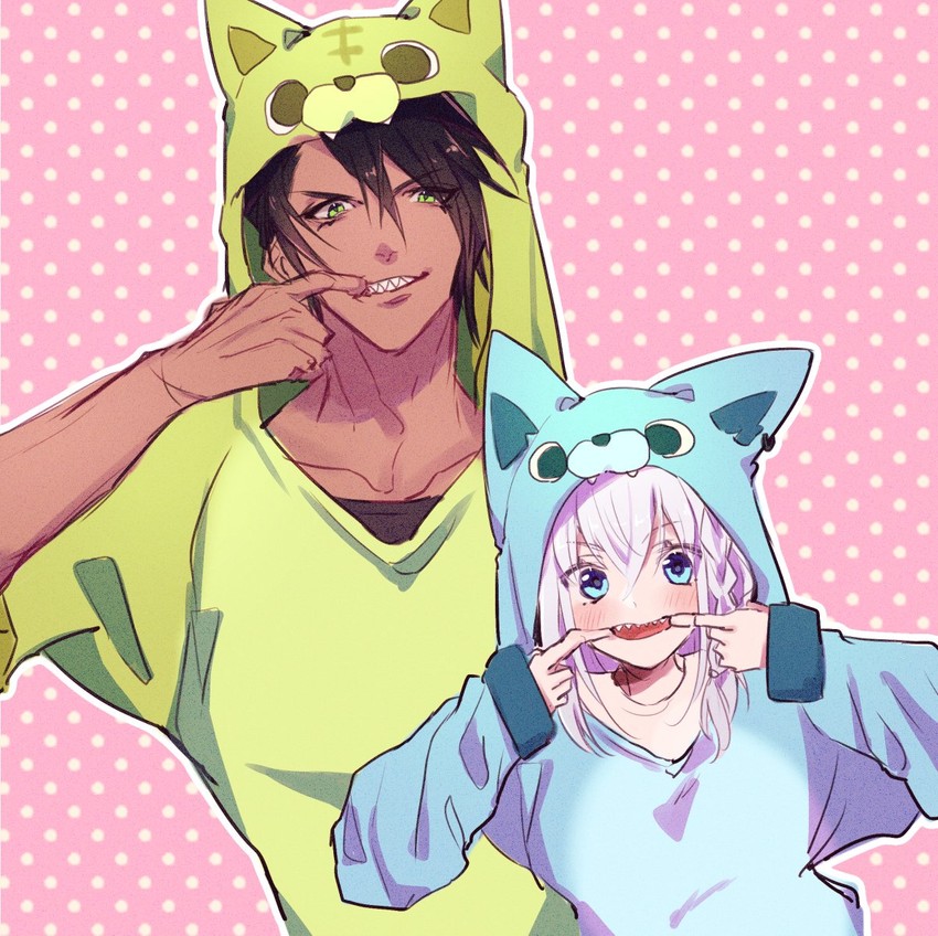shirakami fubuki and aragami oga (hololive and 1 more) drawn by jinra_(mkzk_116)