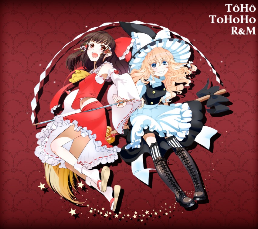 hakurei reimu and kirisame marisa (touhou) drawn by yamada_ranga