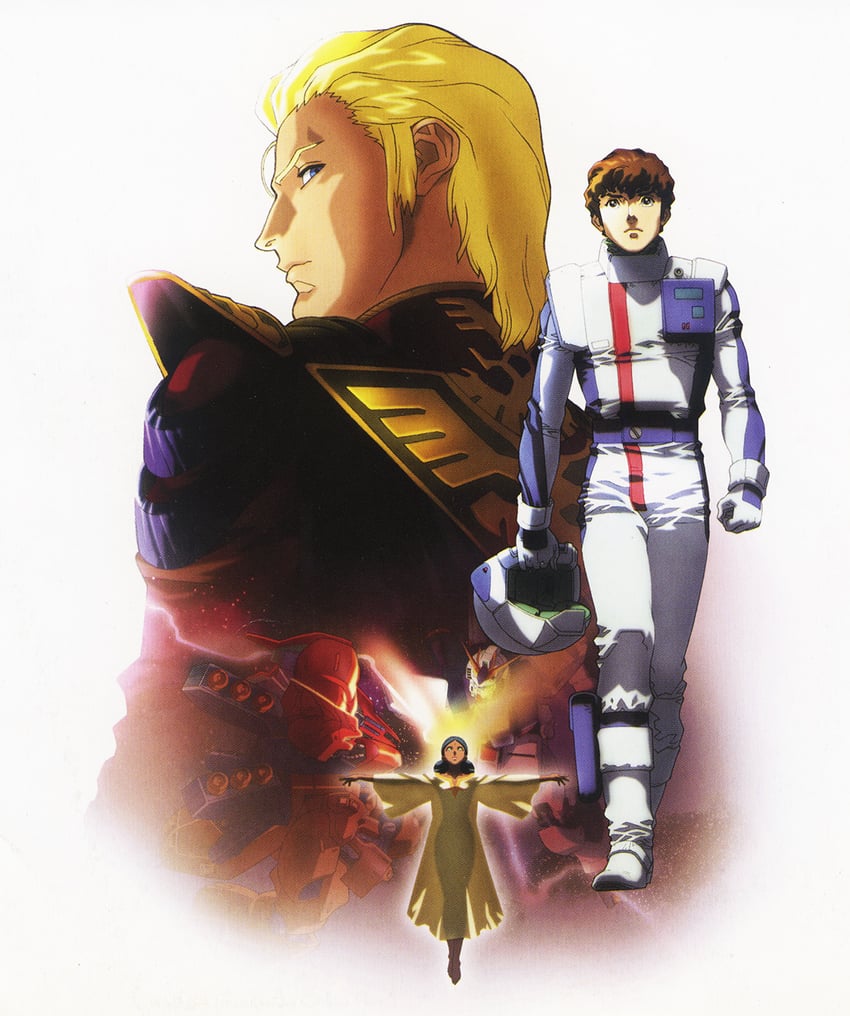 char aznable, amuro ray, nu gundam, lalah sune, and sazabi (gundam and 1 more) drawn by kitazume_hiroyuki