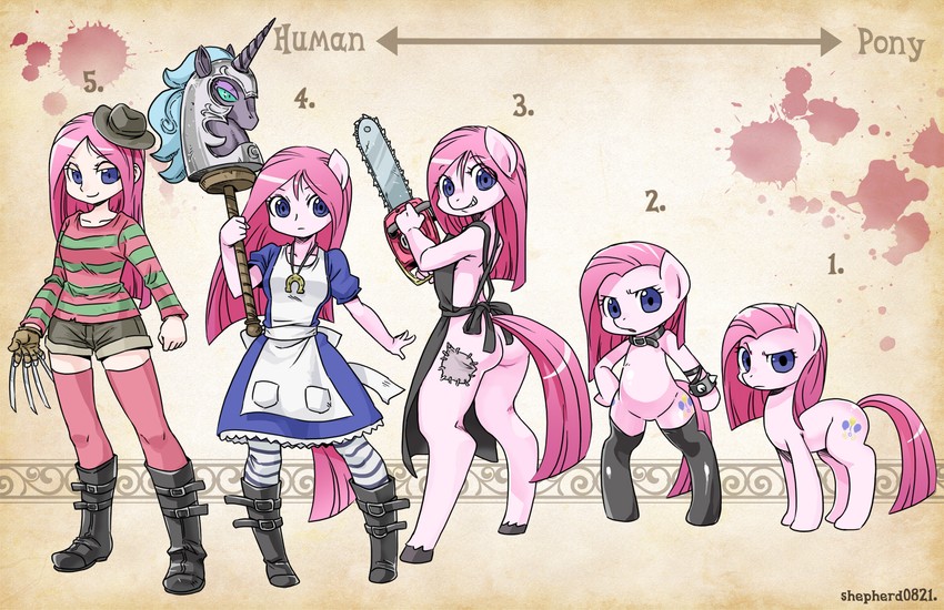 pinkie pie, alice liddell, princess luna, freddy krueger, pinkamena diane pie, and 2 more (my little pony and 5 more) drawn by shepherd0821