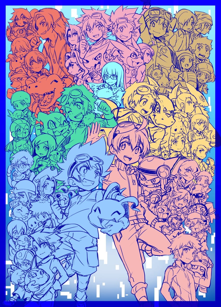 yagami hikari, yagami taichi, renamon, tachikawa mimi, takenouchi sora, and 66 more (digimon and 9 more) drawn by oddnoise