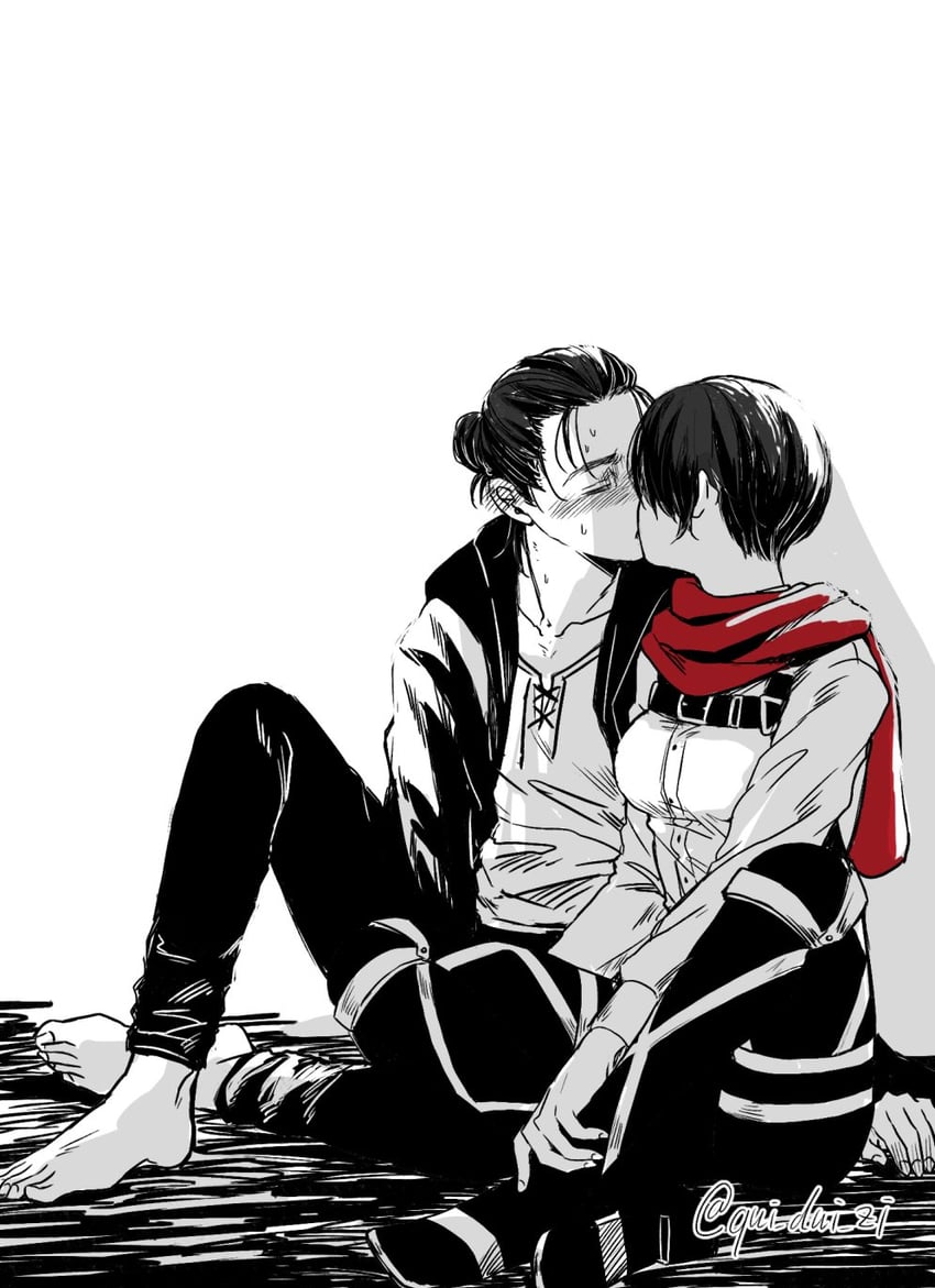 mikasa ackerman and eren yeager (shingeki no kyojin) drawn by qui_dui_zi