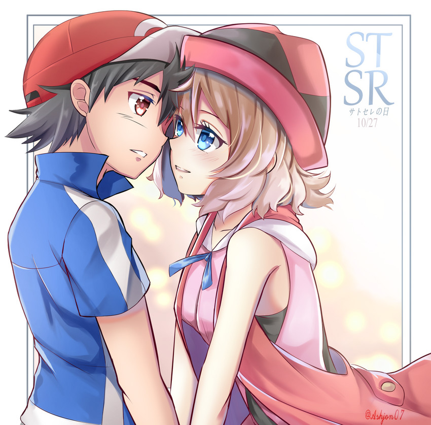 ash ketchum and serena (pokemon and 1 more) drawn by ashujou