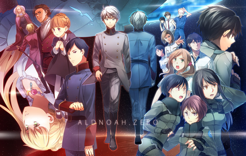 slaine troyard, kaizuka inaho, asseylum vers allusia, amifumi inko, rayet areash, and 13 more (aldnoah.zero) drawn by aki_(neyuki41028)