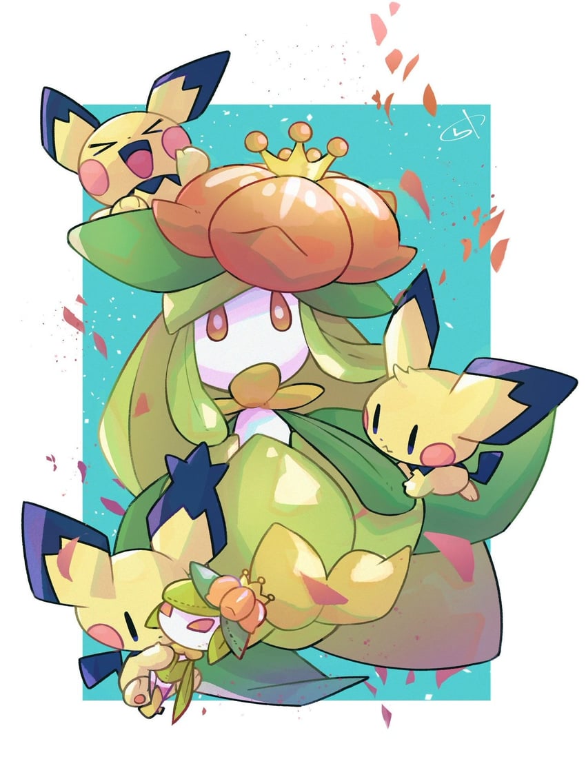 pichu, lilligant, spiky-eared pichu, and pichu brothers (pokemon) drawn by rakkonokawa