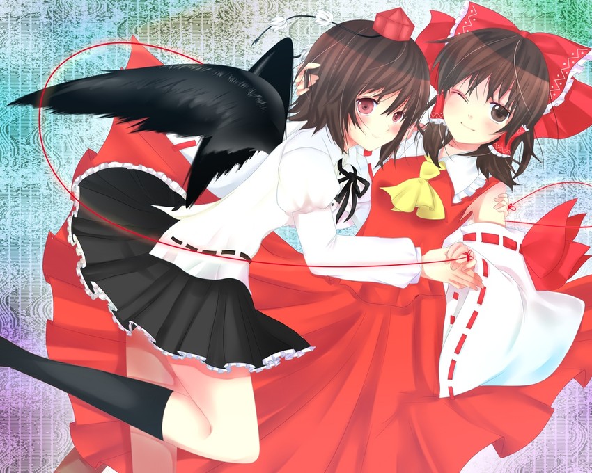 hakurei reimu and shameimaru aya (touhou) drawn by shouko_(airen)