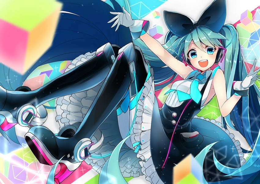hatsune miku and magical mirai miku (vocaloid and 1 more) drawn by sogawa