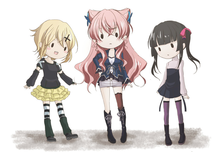 akatsuki kirika, tsukuyomi shirabe, and maria cadenzavna eve (senki zesshou symphogear) drawn by tamae_(pixiv40276)