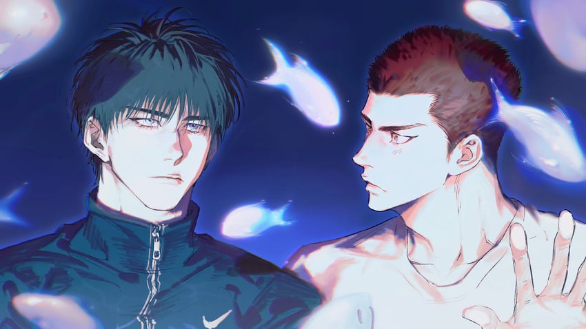 sakuragi hanamichi and rukawa kaede (slam dunk) drawn by chimmyming