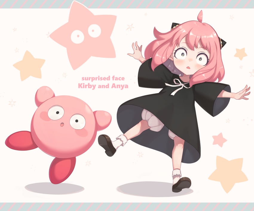 kirby and anya (spy x family and 1 more) drawn by miri_(cherryjelly)