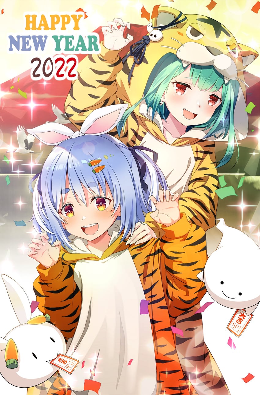 usada pekora, uruha rushia, pekomon, and fandead (hololive) drawn by maru-chan_niko