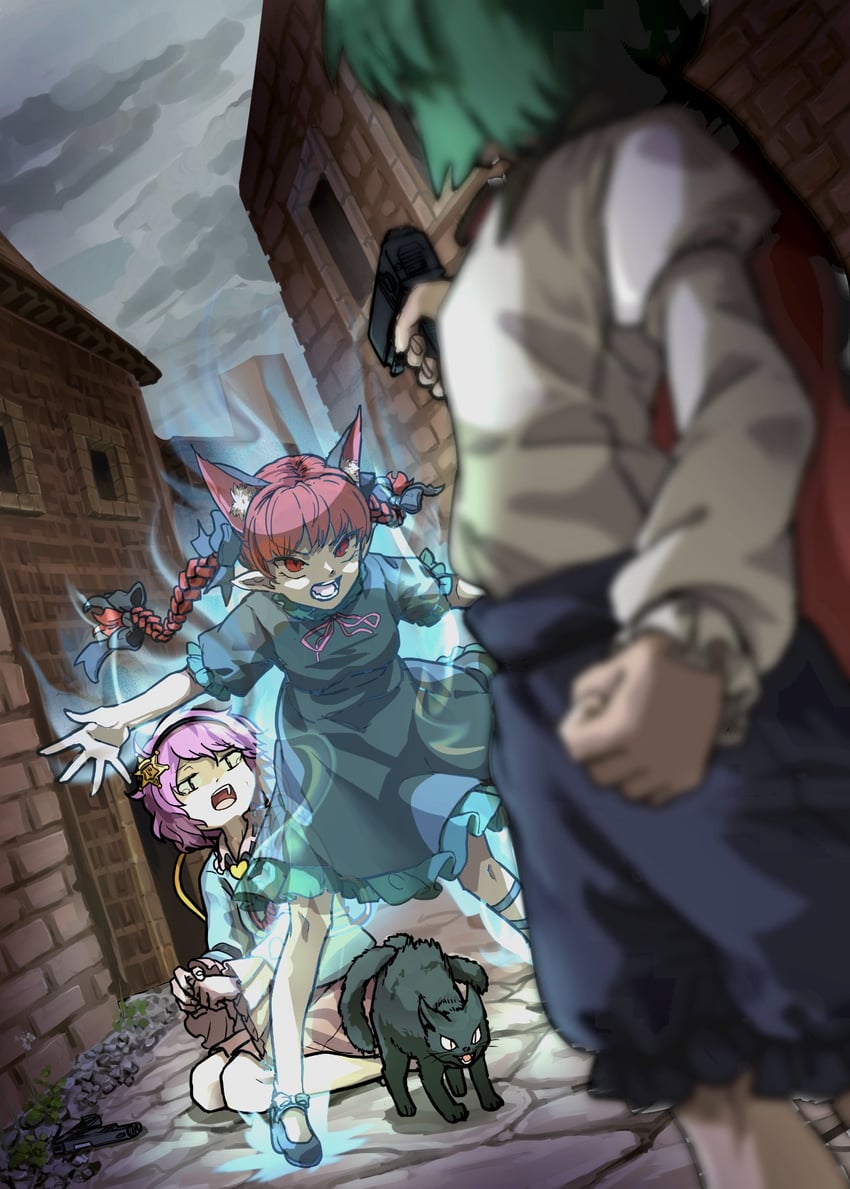 komeiji satori, kaenbyou rin, and wriggle nightbug (touhou) drawn by kusiyan