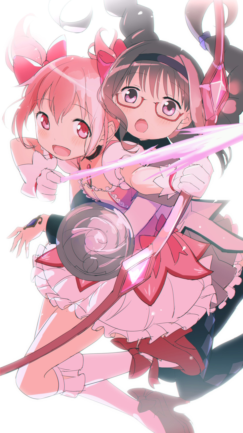 akemi homura and kaname madoka (mahou shoujo madoka magica) drawn by nobusawa_osamu