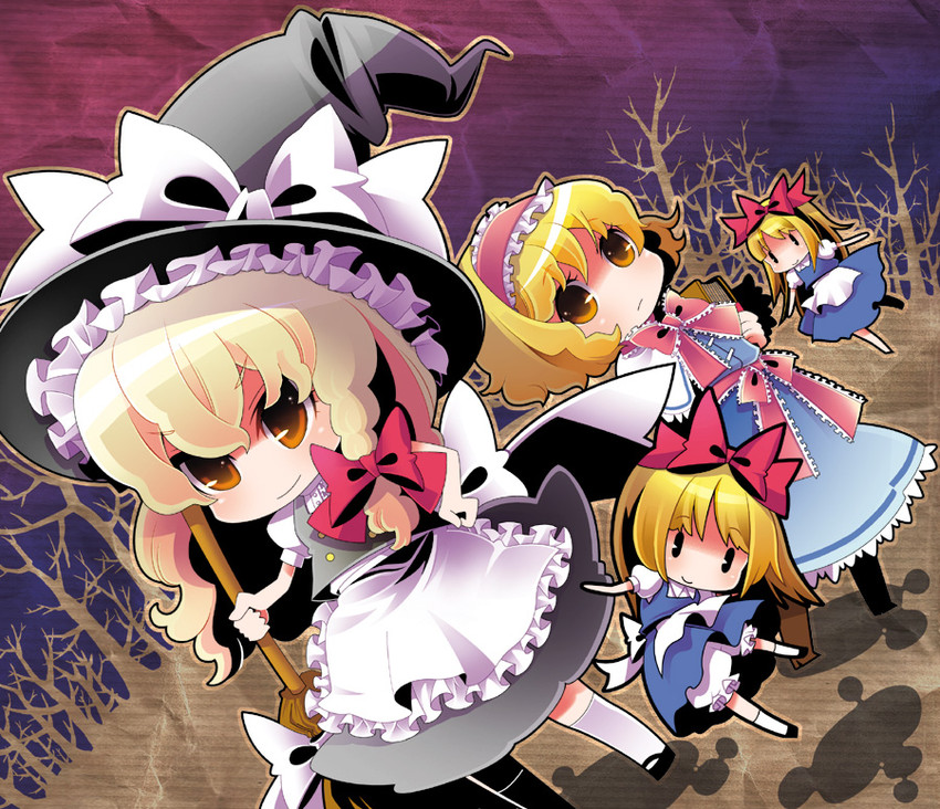 kirisame marisa, alice margatroid, and shanghai doll (touhou) drawn by moonyan