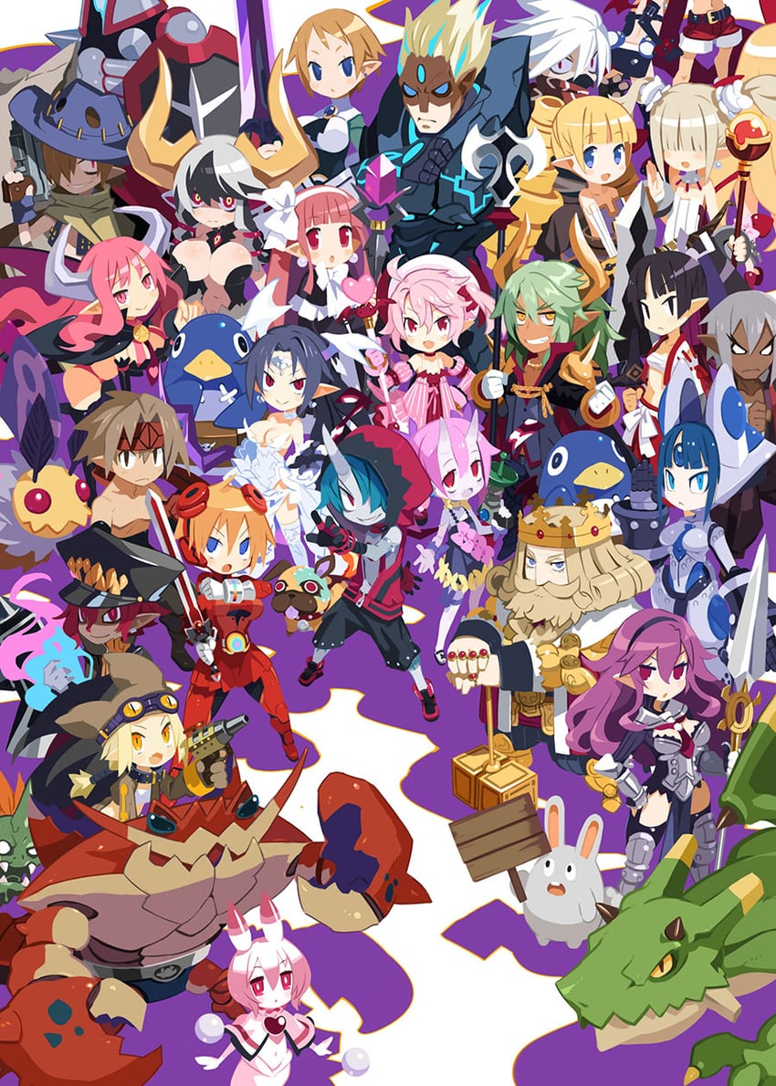 etna, prinny, flonne, laharl, mage, and 30 more (disgaea and 1 more) drawn by harada_takehito
