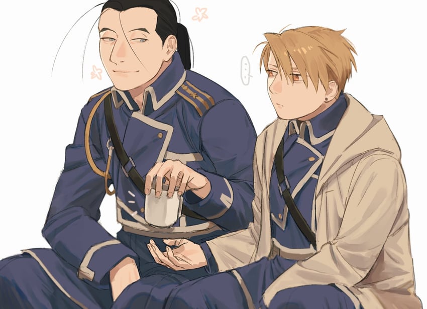 riza hawkeye and solf j. kimblee (fullmetal alchemist) drawn by theo_(tomochingus)