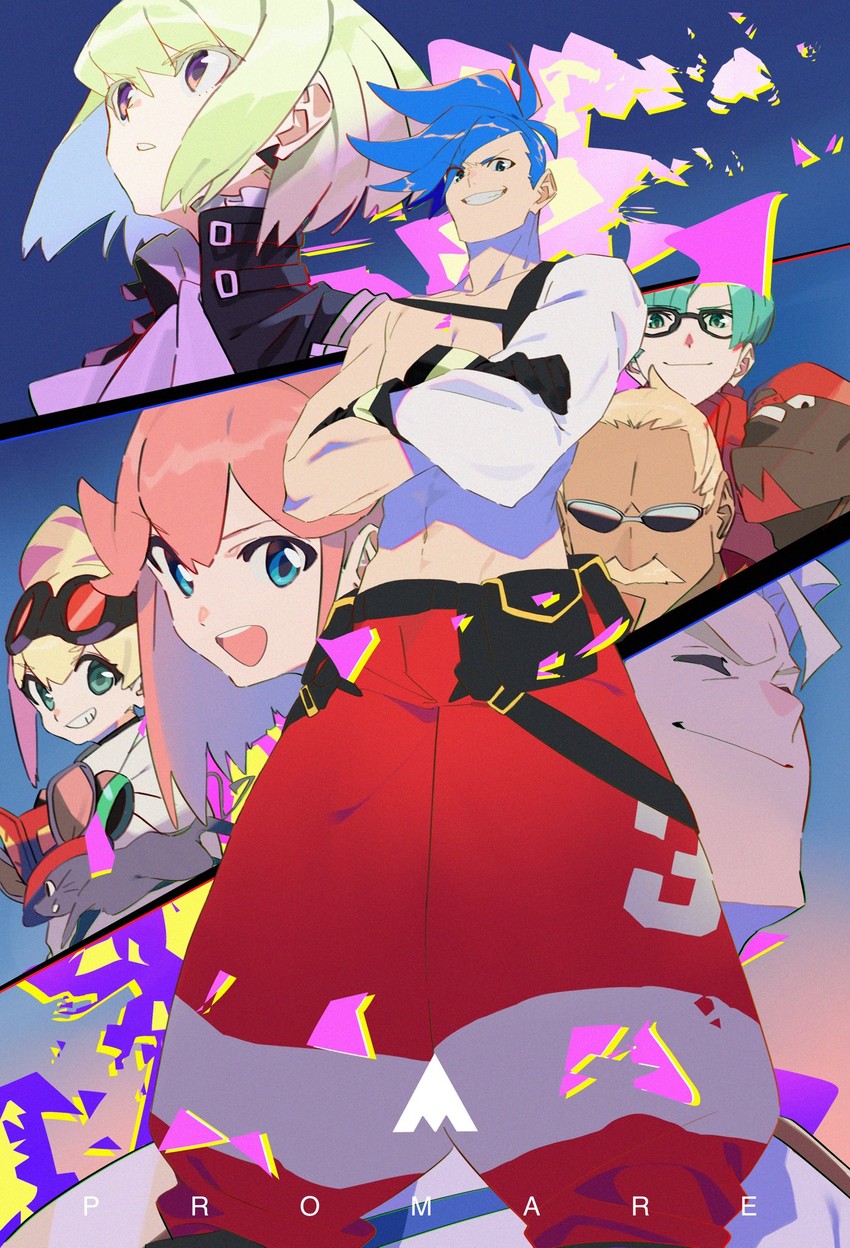 lio fotia, galo thymos, kray foresight, aina ardebit, lucia fex, and 3 more (promare) drawn by machi_(wm)