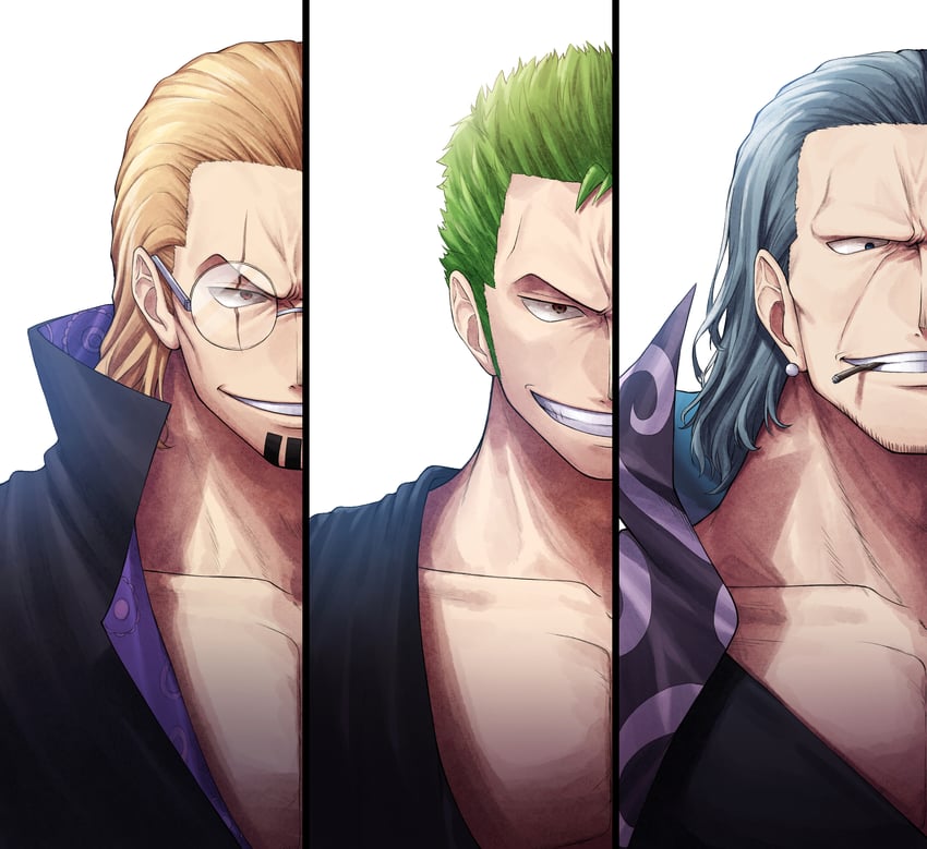 roronoa zoro, silvers rayleigh, and benn beckman (one piece) drawn by bashauma_(bashaumaop)
