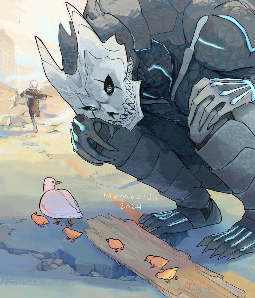hibino kafka and ichikawa reno (kaijuu no. 8) drawn by momojiji_radar