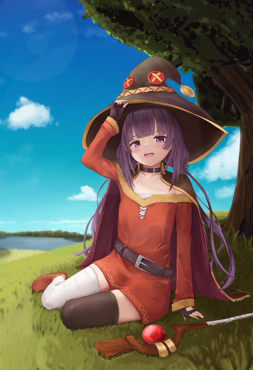 megumin and fallenshadow (indie virtual youtuber and 1 more) drawn by rurikon
