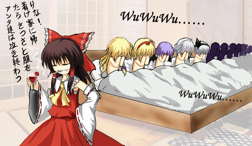 hakurei reimu, kirisame marisa, remilia scarlet, izayoi sakuya, konpaku youmu, and 1 more (touhou) drawn by lili2th