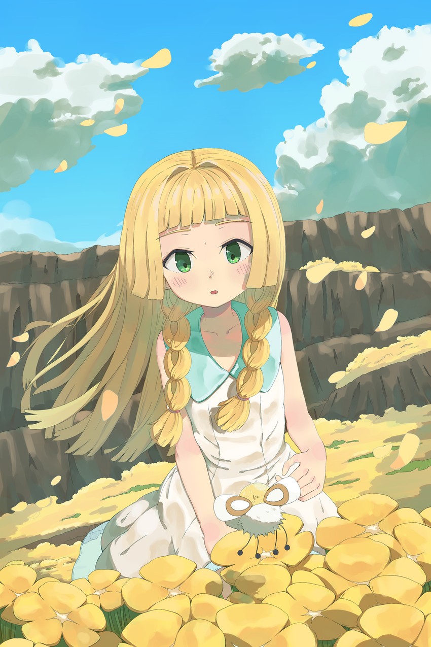 lillie and cutiefly (pokemon and 1 more) drawn by fukui