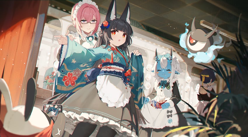 hoshimi miyabi, tsukishiro yanagi, eous, jumpy dumpty, soukaku, and 2 more (zenless zone zero) drawn by coria