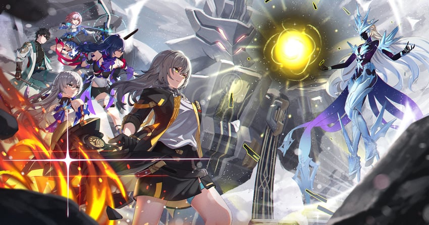 trailblazer, stelle, march 7th, dan heng, bronya rand, and 2 more (honkai and 1 more) drawn by cruzvu