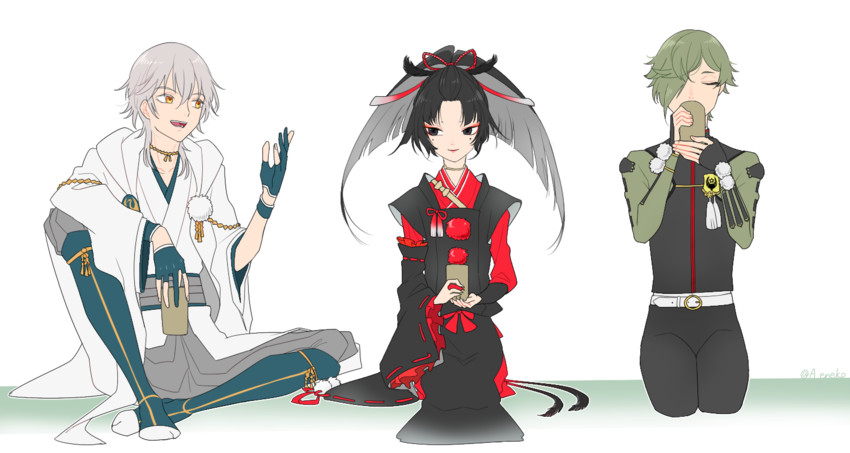 tsurumaru kuninaga, uguisumaru, and kogarasumaru (touken ranbu) drawn by eneko