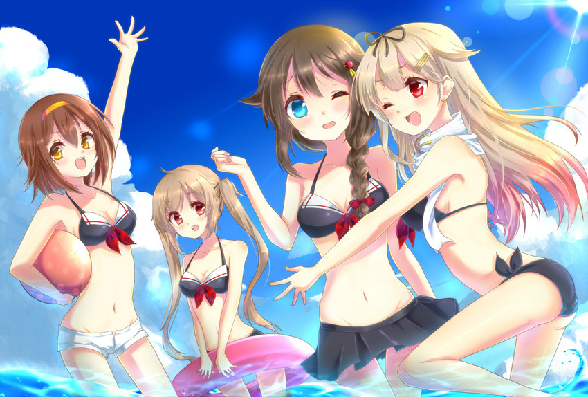 shigure, yuudachi, shigure kai ni, murasame, and shiratsuyu (kantai collection) drawn by joujou