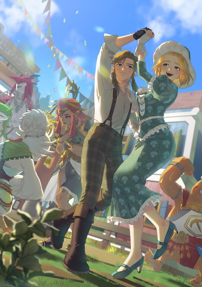 link, princess zelda, sidon, riju, tulin, and 2 more (the legend of zelda and 1 more) drawn by zeldm